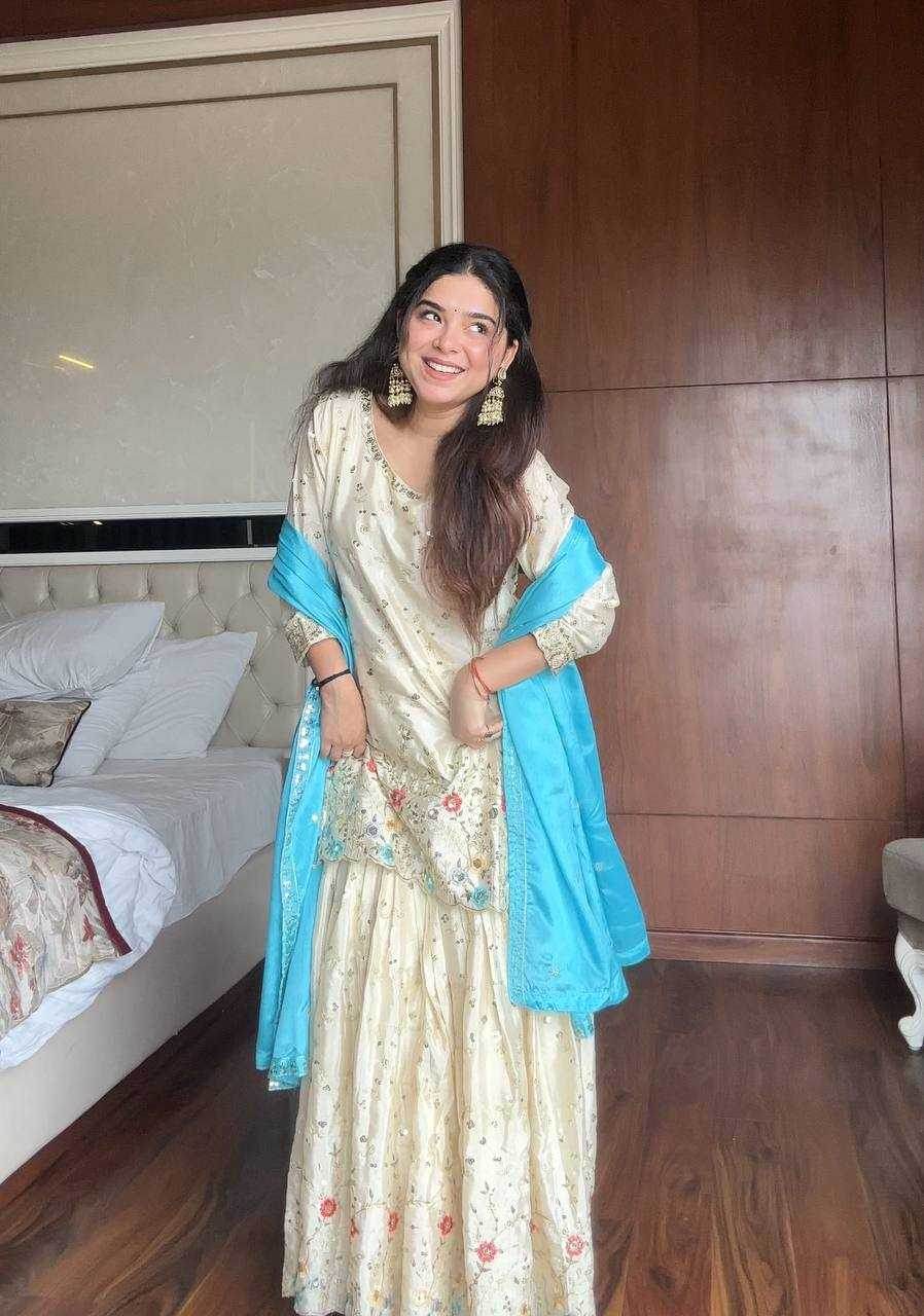 Chinon Sharara Salwar Embroidery Suits Manufacturer - MYLUXURY LANE ENTERPRISE